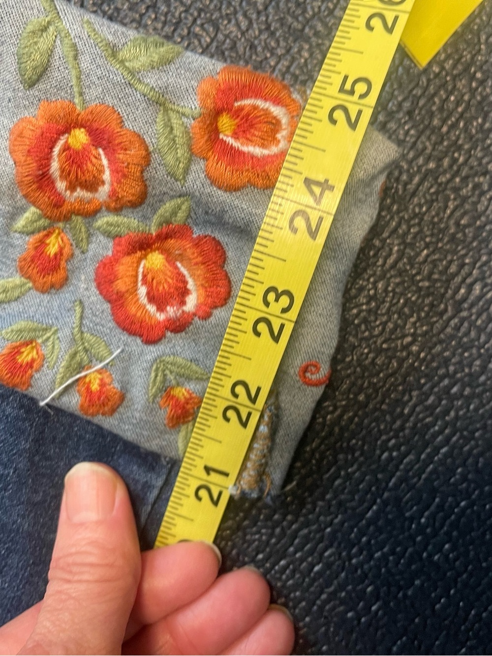 DRIFTWOOD-COLETTE Embroidered Floral Cuff Jeans, Blue with Orange & Light Floral - Picture 7 of 7